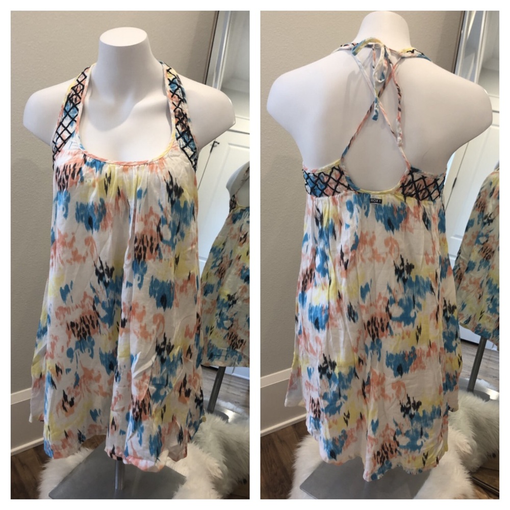 Roxy Ikat Embroidered Halter Swing Dress